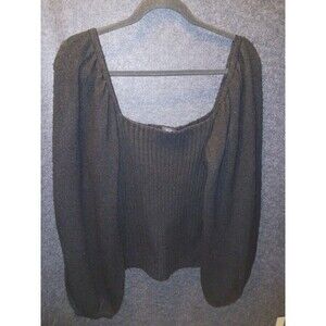 Halogen nordstrom rib off shoulder blouse black top‎ balloon sleeve M wool blend